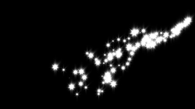 Magic dust, pixie dust path, christmas stars isolated on black screen, glitter stars background overlay, luxury white glitter sparkles line trail, magic sparkles glitter line stars, 4k loop.