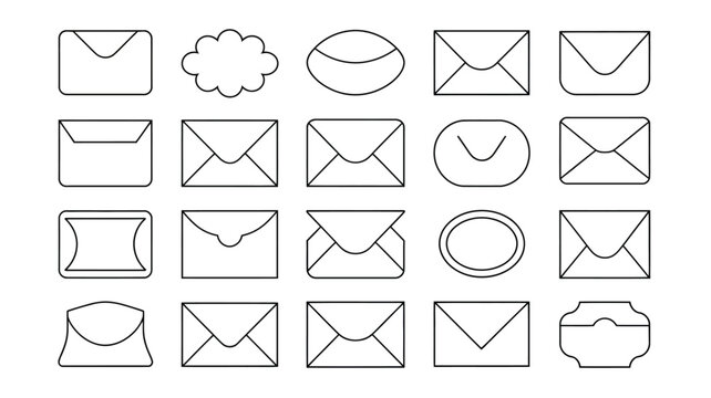 Collection Of Envelope Line Icons On A White Background mail letter correspondence message communication post email inbox outbox art outline icon