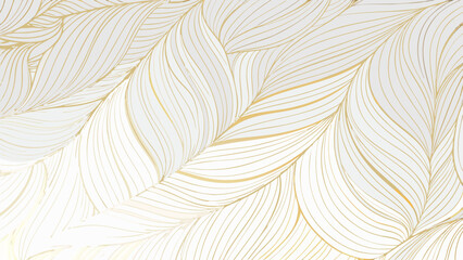 Golden feather pattern displays delicate lines and curves against a white background creating an elegant design gold feathers motif texture illustration © Unnati