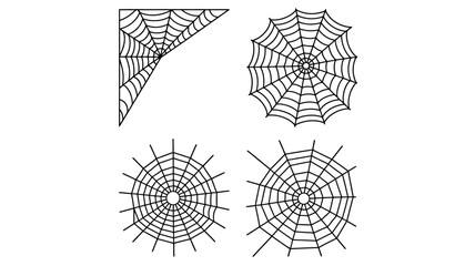 Four Black And White Spiderwebs On A White Background Linear Vector Illustration spiderweb spider webs cobweb cobwebs arachnid net nets radial © Peradox