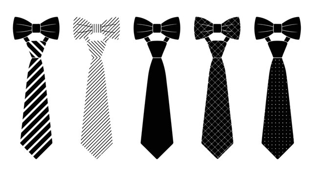 Five Neckties In Silhouette Style Black And White Graphic Design necktie ties bowtie cravat formalwear men fashion apparel clothing accessory black and white