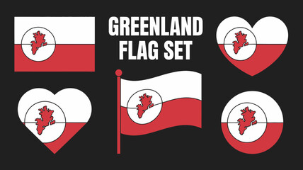 Greenland Flag Set Vector Illustration On Dark Background flags national state country political map geography polar region arctic nordic scandinavia denmark © Peradox