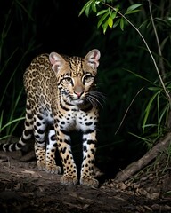 Obraz premium A oncilla, northern tiger cat genetic hybrid experiment fantasy animal, fictional species in a forest basin
