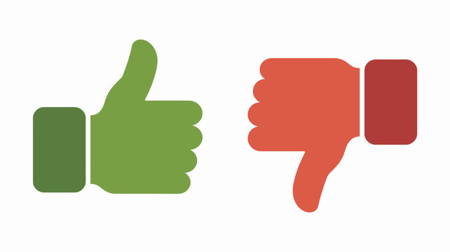 Thumbs up and thumbs down hand gestures flat vector illustration on white background approval disapproval positive negative like dislike sign gesture