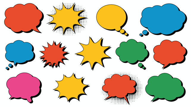 Collection of comic book speech bubbles and explosion bursts on a white background comic book speech bubble thought bubble explosion burst comic strip dialog balloon text bubble word balloon