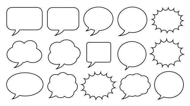 Collection Of Speech Bubble Silhouettes On A White Background bubbles comic thought dialogue balloons conversation balloon book graphic novel silhouette black