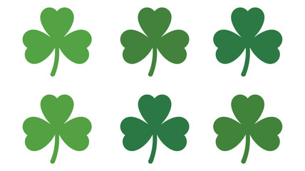 Fototapeta premium Six green shamrocks against a white background a vector illustration shamrock clover three leaf trifolium graphic digital art flat design color leaf