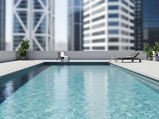 Fototapeta premium Luxury Rooftop Swimming Pool with Modern City Skyscrapers in Background