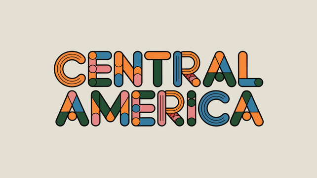 Colorful typographic lettering of central america on a neutral background typography text geography region multi colored vibrant graphic design illustration vector font