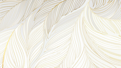 Golden feather pattern illustration with flowing lines and a light airy white background feathers plumage down flight avian ornament decoration motif © Rabindrabath