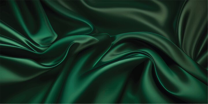 Elegant emerald green silk fabric with flowing textures, perfect for background or design elements in fashion, luxury, and lifestyle concepts.