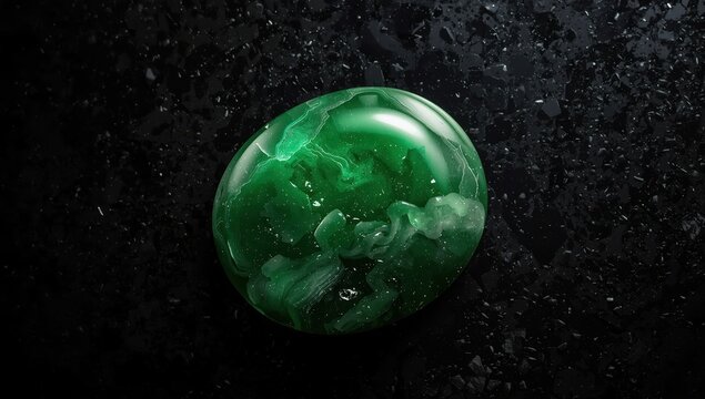 Close-up of jadeite mineral on black granite from Khakassia, Russia.