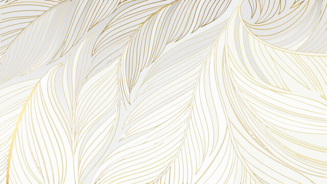 Golden feather pattern illustration with flowing lines and a light airy white background feathers plumage down flight avian ornament decoration motif