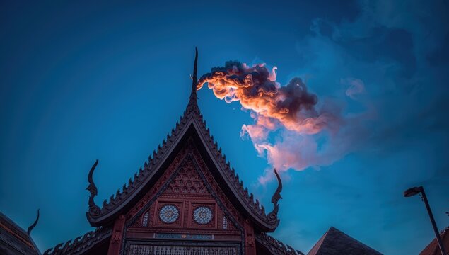 Close-up of smoke from Thai crematorium chimneys.