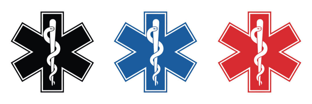 Star of Life EMS Icon Set Featuring Rod of Asclepius Medical Symbol Vector for Emergency Healthcare, Ambulance Services, Rescue Teams, and Medical Identification Design