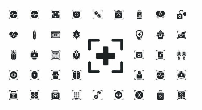 Black plus sign medical symbol icon.