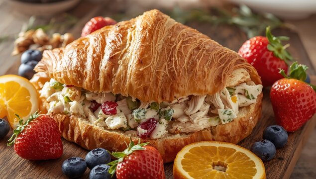 Croissant with chicken salad. Nutritious lunch choice.