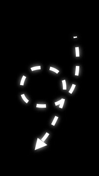 White line animated white dotted arrows on Transparent Background. Alpha channel