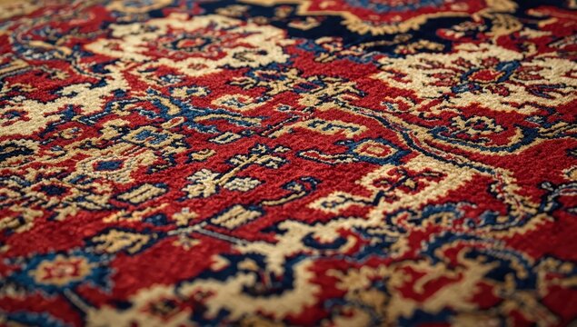 Detailed view of a vintage handwoven rug.