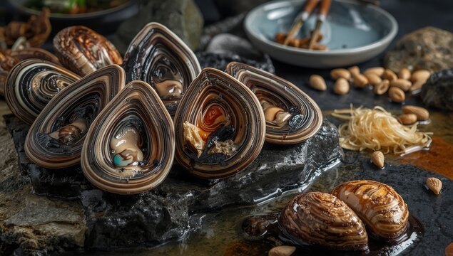Detailed view of newly caught abalone