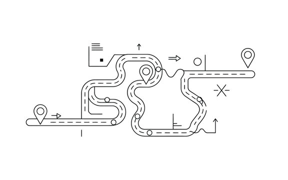 Abstract network of roads and navigation pins with navigation illustration abstract connection