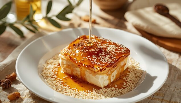 Feta in phyllo with honey and sesame
