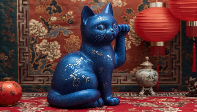 Fortunate blue feline statue from China.
