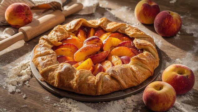 Fresh fruit galette with peaches.