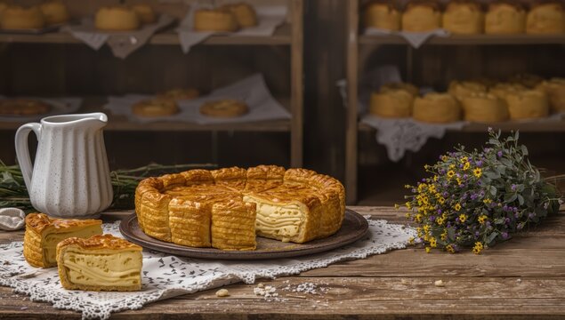 Homemade cheese pie with phyllo and organic eggs, Bulgarian banitsa.
