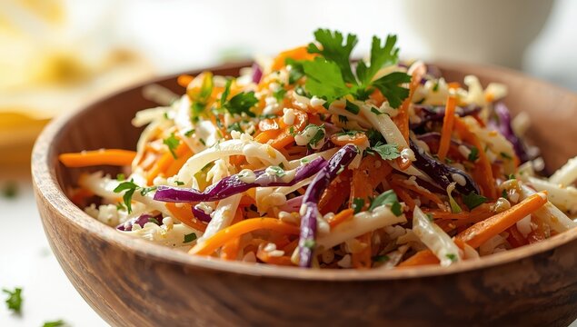 Homemade cabbage and carrot salad - fresh, healthy, vegan spring dish.