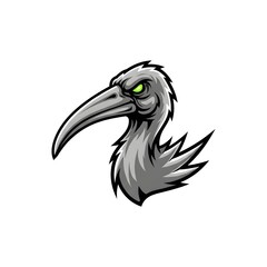 Fototapeta premium Grinning Ibis Head With Green Eyes In Dramatic Lighting For Gaming Esports Mascot