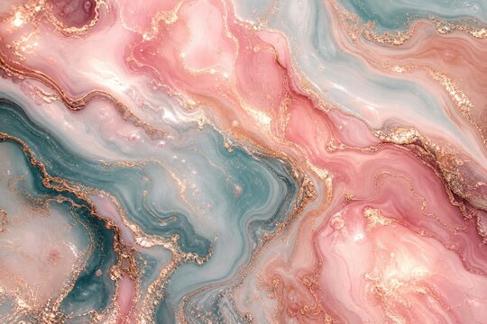 Luxury marble texture with gold veins, elegant pink and teal fluid art, abstract liquid stone pattern for interior design and branding isolated PNG with Transparent Background