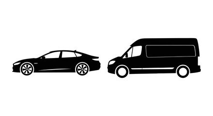 Fototapeta premium Sedan And Van Silhouettes Against White Background