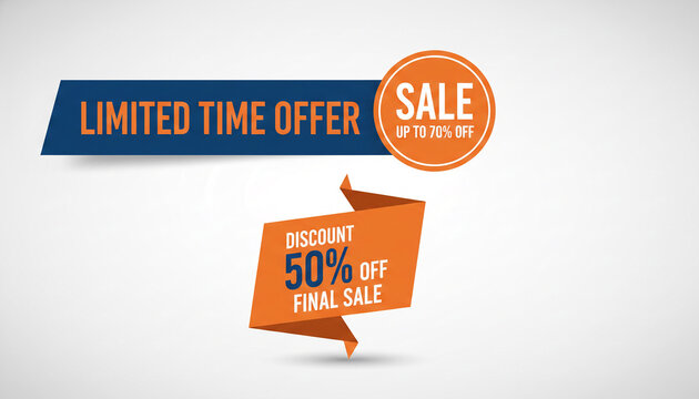 Promotional graphic displaying "LIMITED TIME OFFER" and "SALE UP TO 70% OFF" with a separate "DISCOUNT 50% OFF FINAL SALE" tag, symbolizing commerce and deals