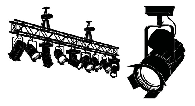 Stage lighting silhouette against a white background theatrical equipment