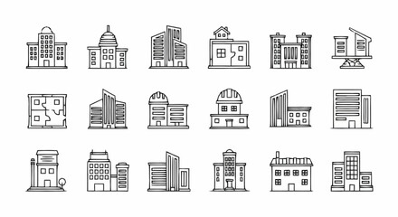 Fototapeta premium Collection of various city buildings icons.