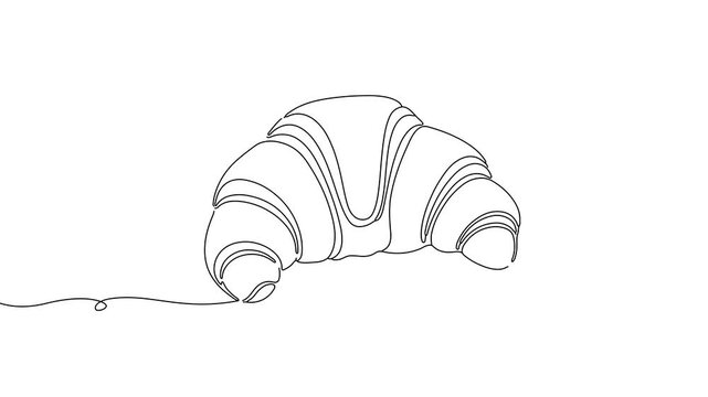 Animation of line drawing of a croissant, symbolizing breakfast traditions, comfort, and bakery delights.
