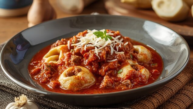 Meat sauce-filled Italian pasta from Ravenna, Emilia Romagna.