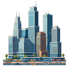Fototapeta premium Modern Cityscape with Skyscrapers and Skyline, Urban Transportation