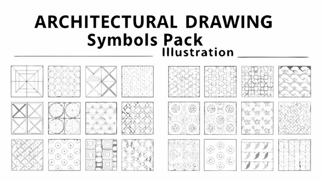 Architectural drawing symbols pack illustration a collection of geometric and floral vector patterns on a white background pattern ornament technical blueprint
