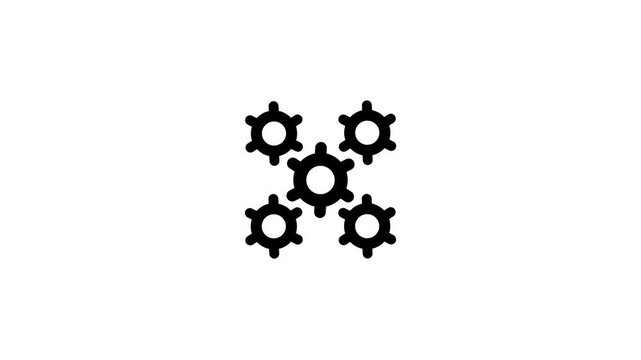 Clean icon illustration showing interlocking gear cogs wheel animation isolated on white background