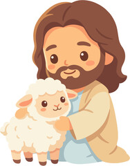 Fototapeta premium A pious man hugs a lamb