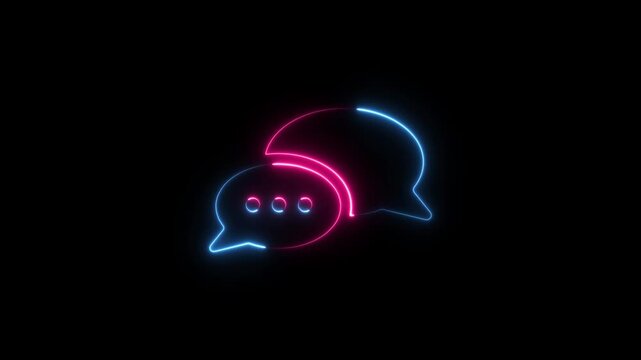 Glowing neon chat bubble icon animation Isolated on black Background