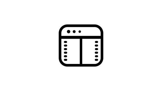 Minimal loading icon of web browser window showing sidebar animation isolated on white background