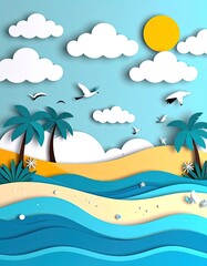 Obraz premium Tropical beach scene with palm trees.