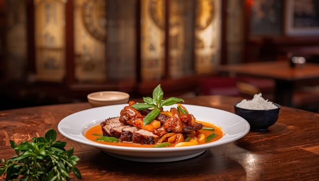 Red Curry with Roasted Duck. Kaeng Pled Ped Yang, Thai Cuisine.