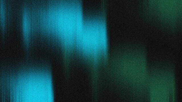 Abstract grainy aurora borealis background with neon blue and green light streaks