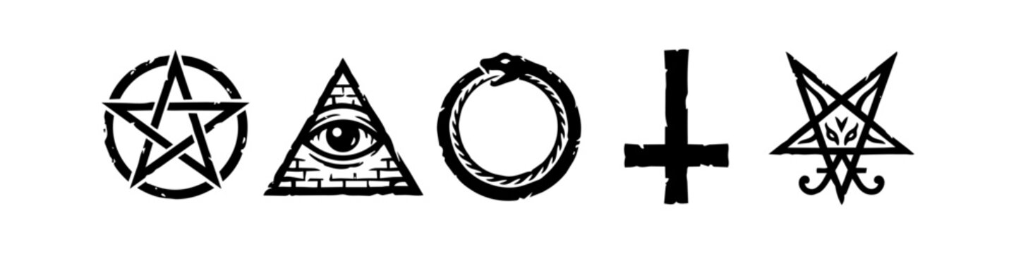 Occult Esoteric Grunge Symbols Vector Icon Set