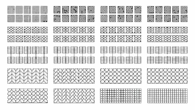 Hatching pattern collection on a white background displaying a variety of geometric and repeating designs patterns design vector illustration black and white monochrome