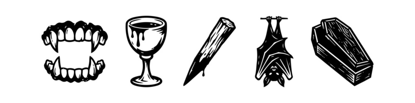 Halloween Vampire Woodcut Icon Set